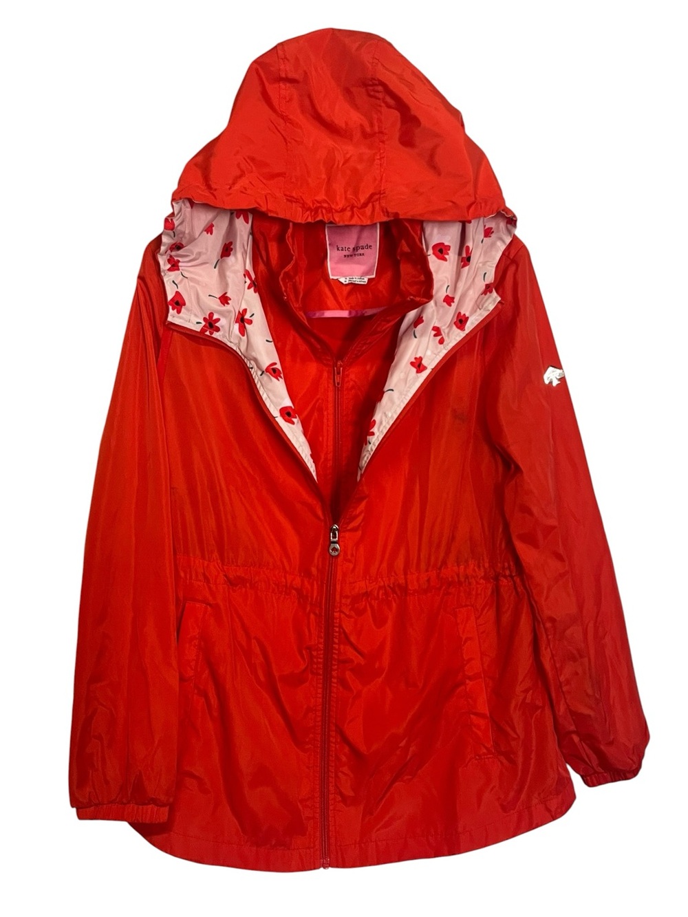 Kate Spade New York | Hooded Red Orange Floral Windbreaker Rain Jacket M